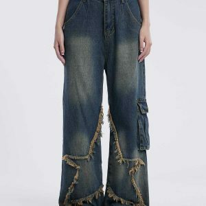 retro fringe loose jeans [edgy] 2442